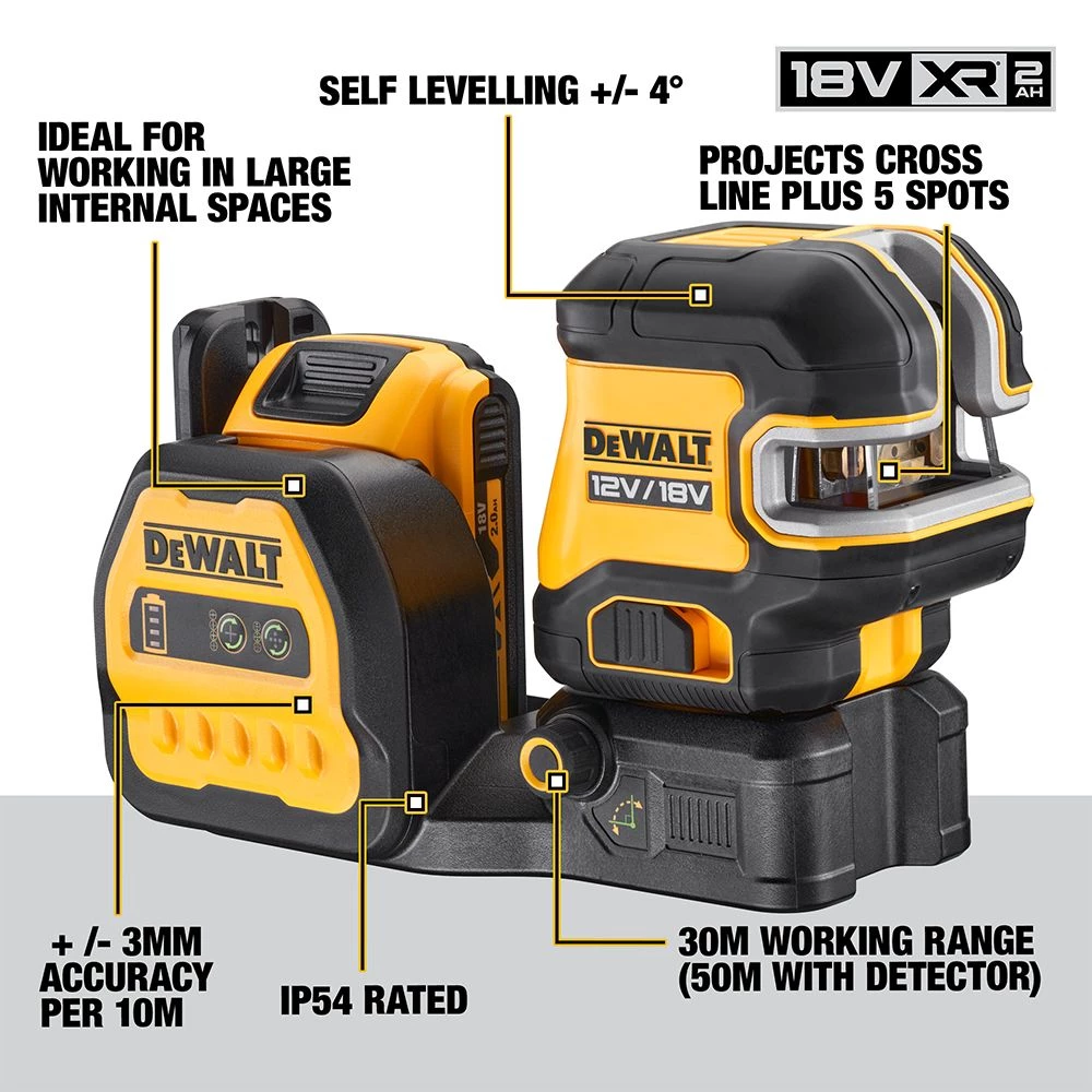 DeWALT Dw 18/12V 3 X 360⁰ Linje Laser Grøn - DCE089D1G18-QW 3 DeWALT Dw 18/12V 3 X 360⁰ Linje Laser Grøn - DCE089D1G18-QW